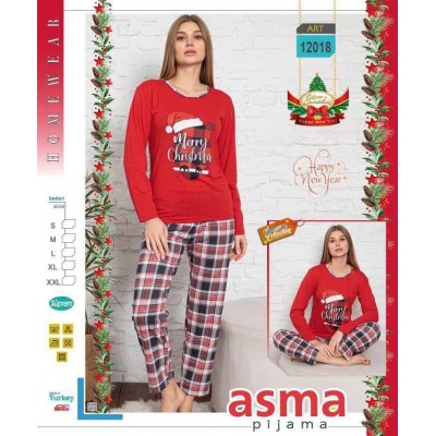 Женская новогодняя пижама со штанами в клетку - Merry Christmas (Asma Турция)