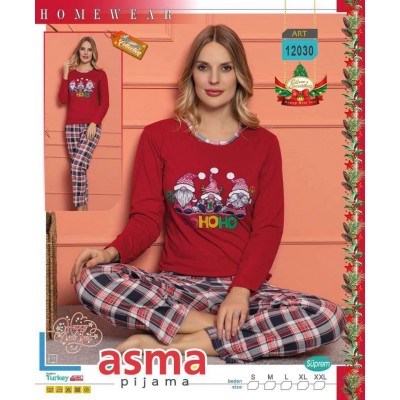 Женская новогодняя пижама со штанами в клетку - Но-но-но (Asma Турция)