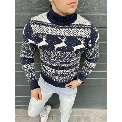 Шерстяной новогодний свитер с оленями  5640