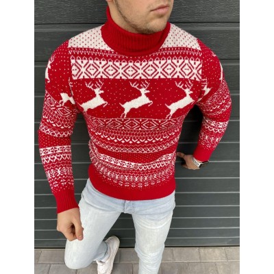Шерстяной новогодний свитер с оленями  5640