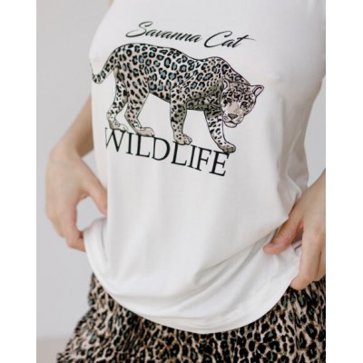 Женский комплект с майкой и шортами - леопард