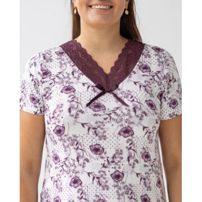 Вискозная сорочка с рукавчиком - кружево и цветы