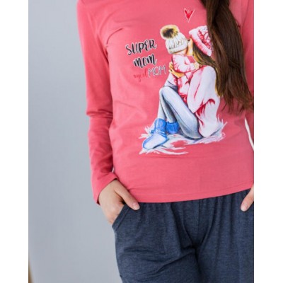 Пижама женская с вискозными штанами - Super mom