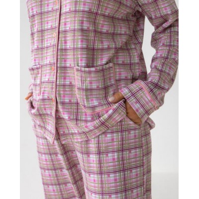 Батальный комплект со штанами - розовая клетка Интерлок