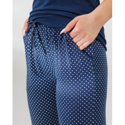 Жіночий комплект із віскози темно-синій - штани в горошок.