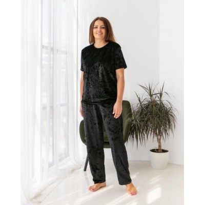 Комплект со штанами из мраморного велюра - Батал