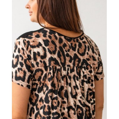 Віскозна сорочка з сіточкою - леопардовий принт