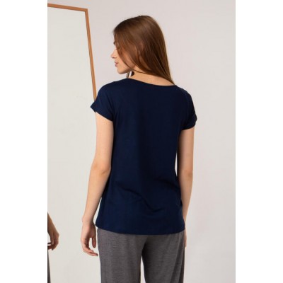 Жіноча віскозна футболка OZKAN, темно-синя