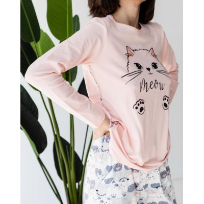 Женский комплект со штанами и кофтой - котик Meow