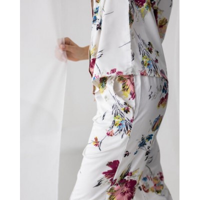 Женский комплект со штанами из полисатина - цветы