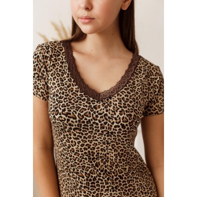 Сорочка вискозная с рукавчиком - леопардовый принт