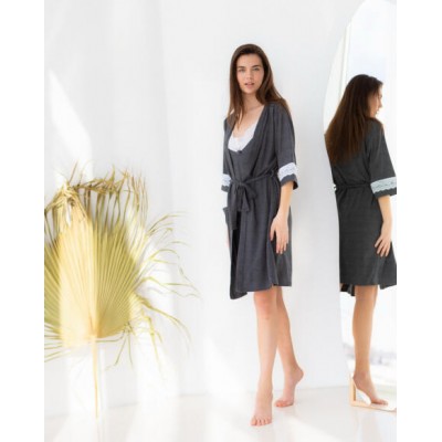 Комплект жіночий халат з рубашкою - Мереживо