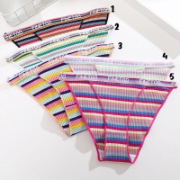 Цветные трусики - слипы из хлопка, FINETOO, в мелкий рубчик с открытыми бедрами