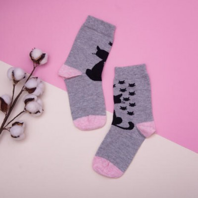 Шкарпетки на дівчинку-підлітка, сірі - чорний кіт