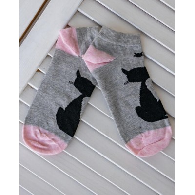 Шкарпетки для дівчинки - короткі з чорним котиком
