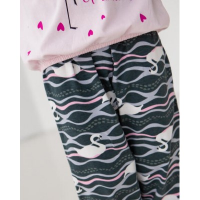 Пижамка с капри на девочку - фламинго