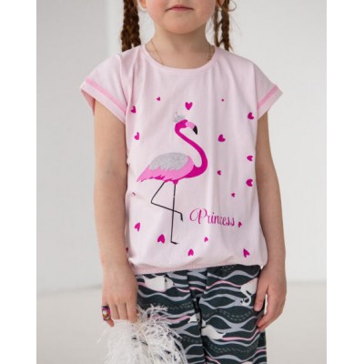 Пижамка с капри на девочку - фламинго