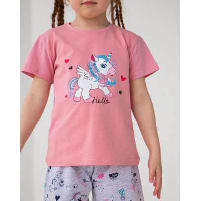 Пижама на девочку с шортами - розовый единорог