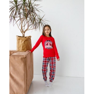 Піжама Family look на дівчинку зі штанами в клітку- Merry Christmas