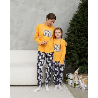 Пижама на девочку подростка - штаны в снежинки - Family look мама/дочка