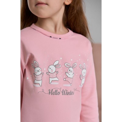 Комплект на дівчинку із зимовими зайчиками - Інтерлок - FAMILY look МАМА/ДОНЬКА