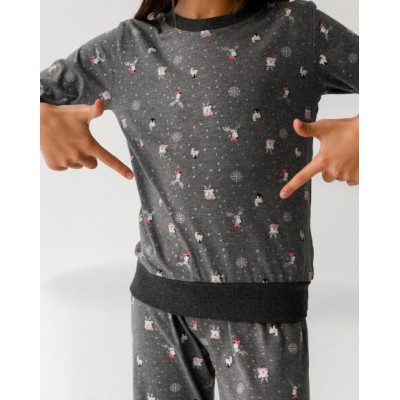 Сіра піжама на дівчинку - новорічний принт