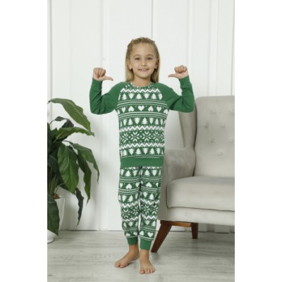 Детская пижама на девочку со штанами - Новогодний орнамент - Family look для семьи