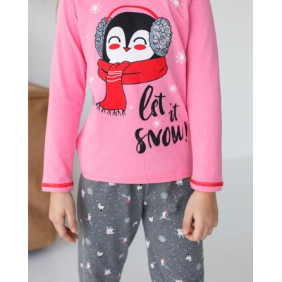 Пижама Family look  на девочку - пингвин Let it snow