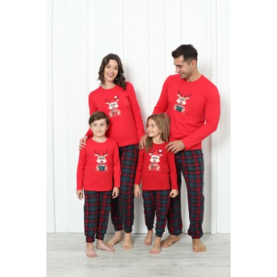 Дитяча піжама на дівчинку зі штанами - Олень з подарунком - Family look для сім'ї