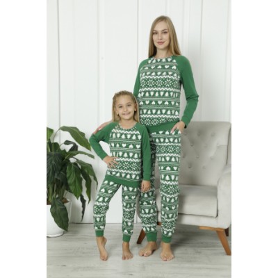 Дитяча піжама на дівчинку зі штанами - Новорічний орнамент - Family look для сім'ї