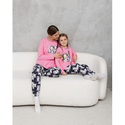 Пижама на девочку подростка - штаны в снежинки - Family look мама/дочка