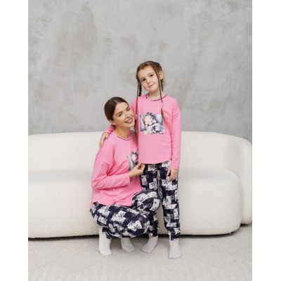 Пижама на девочку подростка - штаны в снежинки - Family look мама/дочка