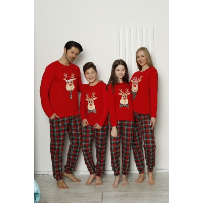 Пижама на девочку-подростка в клетку - Праздничный олень - Family look для семьи