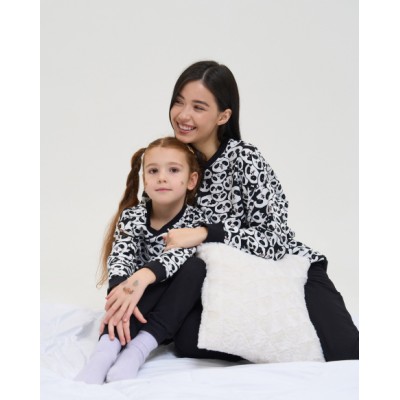 Комплект на девочку со штанами Байка с начесом - Панды - Family look - Мама/дочь