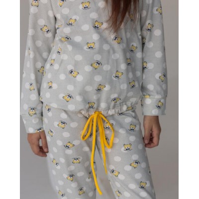 Серая пижама со штанами на девочку - желтые мишки