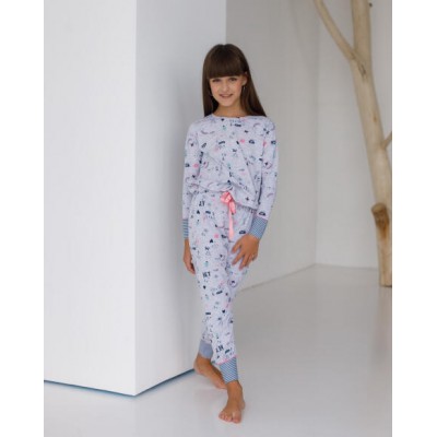 Пижама на девочку со штанами - мелкие рисунки