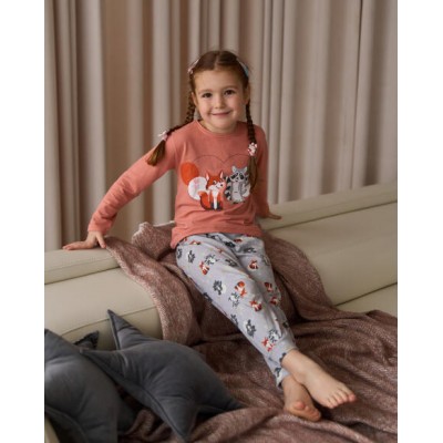 Піжама зі штанами на дівчинку - Лисеня та Єнот - Family look мама/донька