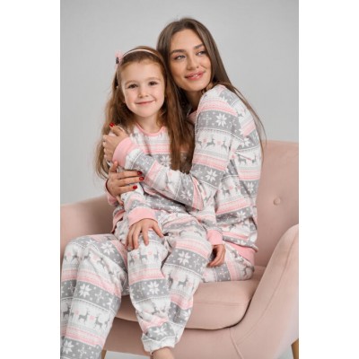Піжама зі штанами на дівчинку з принтом олені - Інтерлок - Family look Мама/донька