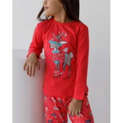 Новорічний Family look комплект на дівчинку зі штанами - зимовий олень