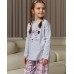 Пижама на девочку со штанами в клетку - Мордочка кота - Family look мама/дочь