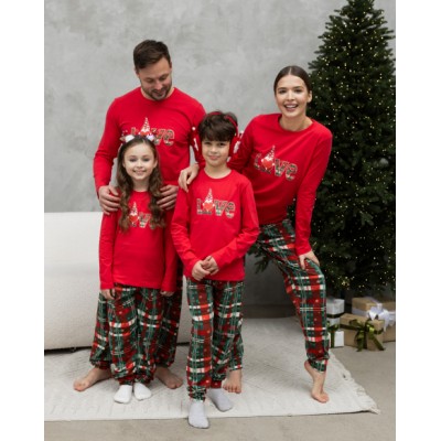 Детская пижама на девочку со штанами - Новогодняя Love - Family look для семьи