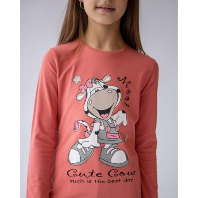 Пижама на девочку со штанами в клетку - cute cow