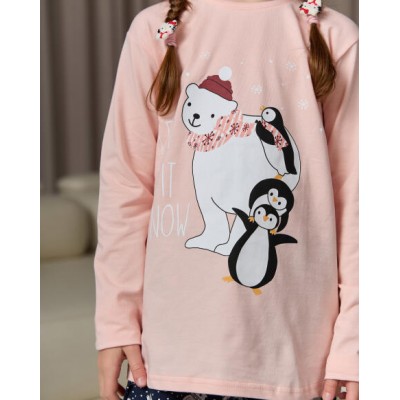 Подростковая пижама со штанами - Медведь и пингвины - FAMILY LOOK МАМА/ДОЧЬ