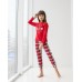 Красная пижама на девочку со штанами в клетку - олень