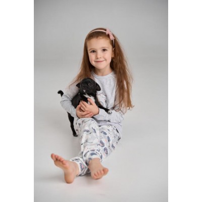 Комплект на девочку серый со штанами - принт котики