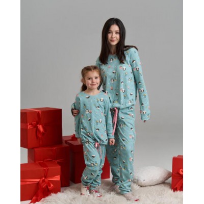 Комплект со штанами на девочку с принтом совы - ИНТЕРЛОК - FAMILY look Мама/дочь