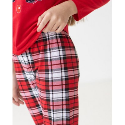 Червона піжама на дівчинку зі штанами в клітку - олень