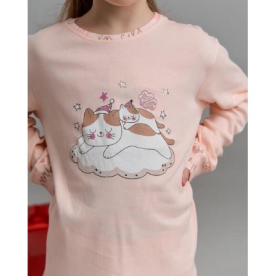 Комплект со штанами на девочку - ИНТЕРЛОК - Два котика на облачке
