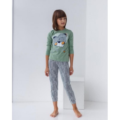 Пижама для девочки с полосатыми штанами - мишка