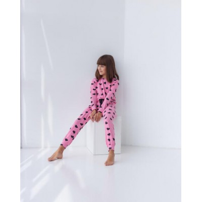 Піжама для дівчинки зі штанами - рожева з сердечками